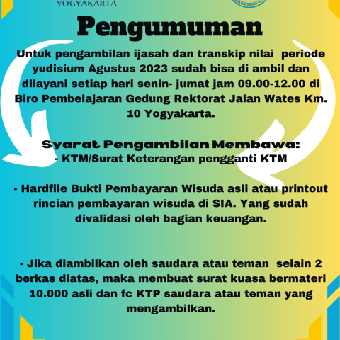 Pengumuman Tentang Waktu Pengambilan Ijazah dan Transkip Nilai Fakultas Teknologi Informasi
